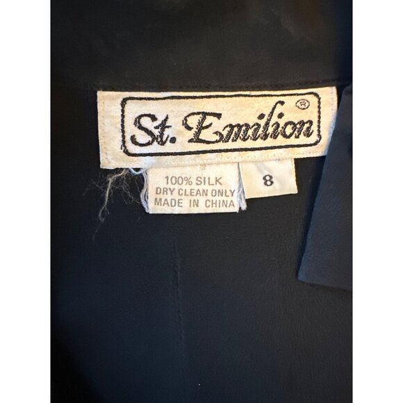 Vintage St. Emilon Womens Black Silk Button-Up Blouse With Pleated Front & High - Picture 3 of 5